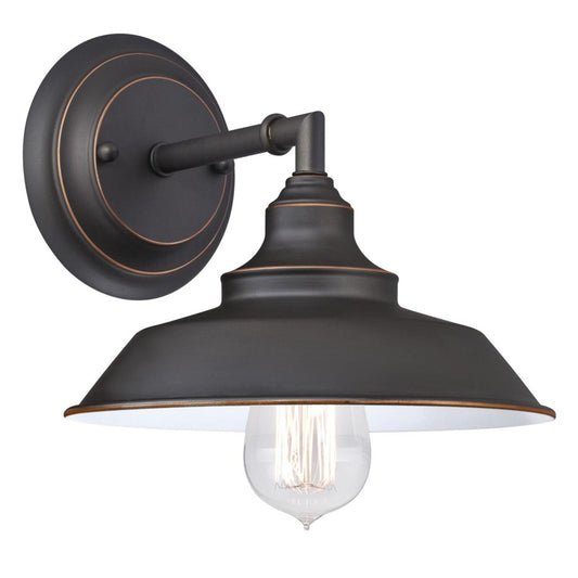 Westinghouse Iron Hill 9in 1-Light Wall Sconce | Vintage Oil Rubbed Bronze and Metal Shade | Bathroom & Hallway | 9 x 9 x 8 in | Model 6343500