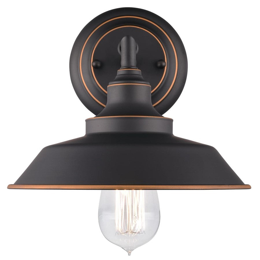 Westinghouse Iron Hill 9in 1-Light Wall Sconce | Vintage Oil Rubbed Bronze and Metal Shade | Bathroom & Hallway | 9 x 9 x 8 in | Model 6343500