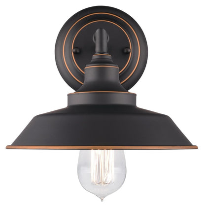 Westinghouse Iron Hill 9in 1-Light Wall Sconce | Vintage Oil Rubbed Bronze and Metal Shade | Bathroom & Hallway | 9 x 9 x 8 in | Model 6343500