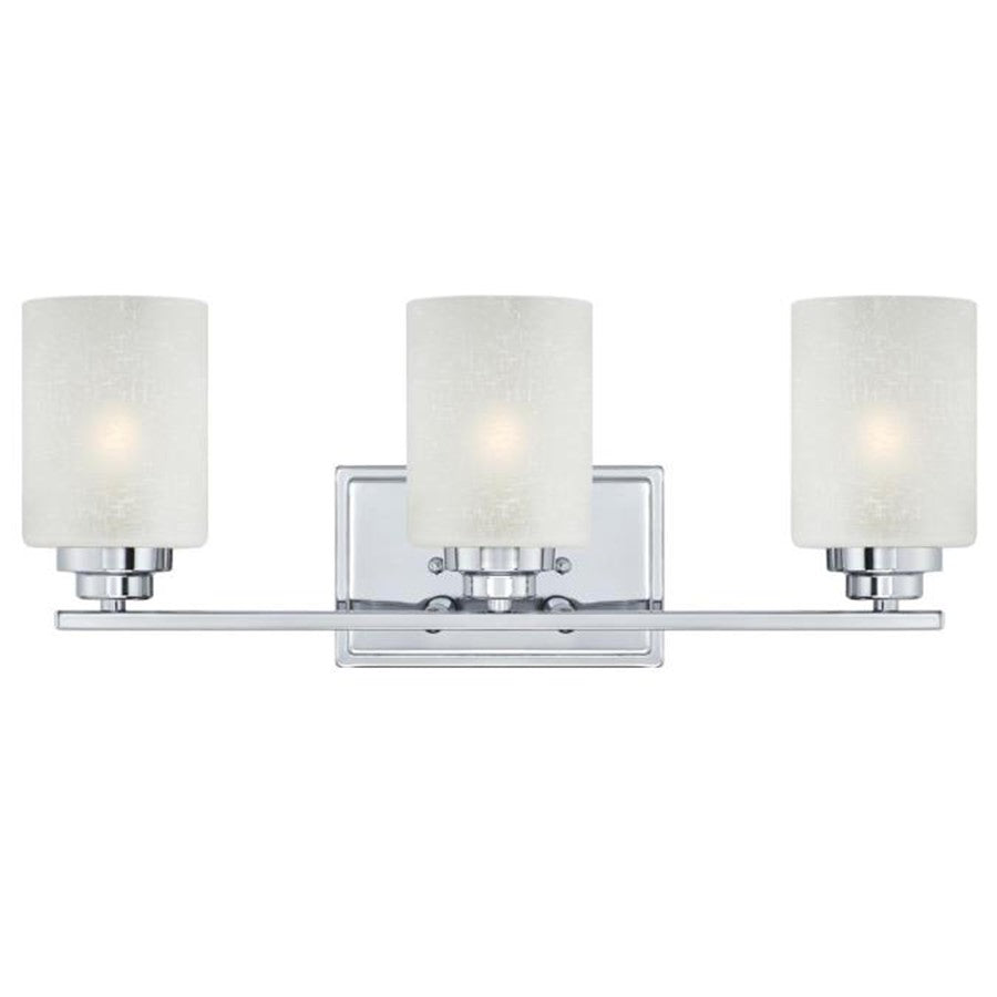 Westinghouse Hansen 20in 3-Light Wall Sconce | Transitional Chrome and White Linen Glass | Bathroom & Living Room | Model 63438B