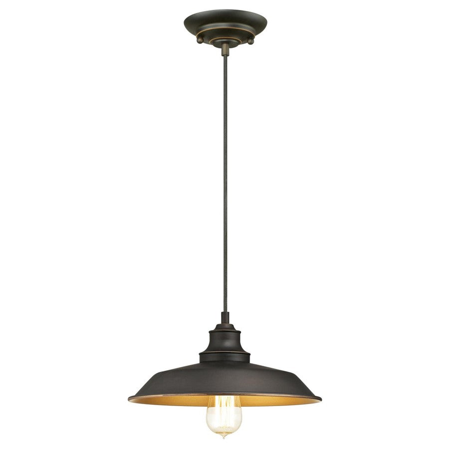Westinghouse Iron Hill 12in 1-Light Pendant | Vintage Oil Rubbed Bronze Metal Shade | Kitchen Island & Dining Room | 12 x 12 x 8.25 in | Model 6344700