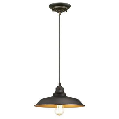 Westinghouse Iron Hill 12in 1-Light Pendant | Vintage Oil Rubbed Bronze Metal Shade | Kitchen Island & Dining Room | 12 x 12 x 8.25 in | Model 6344700
