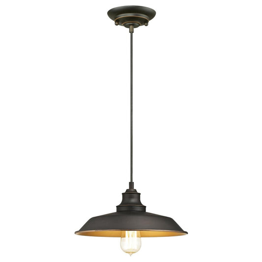 Westinghouse Iron Hill 12in 1-Light Pendant | Vintage Oil Rubbed Bronze Metal Shade | Kitchen Island & Dining Room | 12 x 12 x 8.25 in | Model 6344700