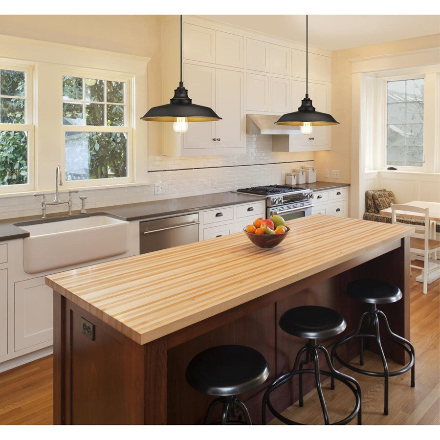 Westinghouse Iron Hill 12in 1-Light Pendant | Vintage Oil Rubbed Bronze Metal Shade | Kitchen Island & Dining Room | 12 x 12 x 8.25 in | Model 6344700
