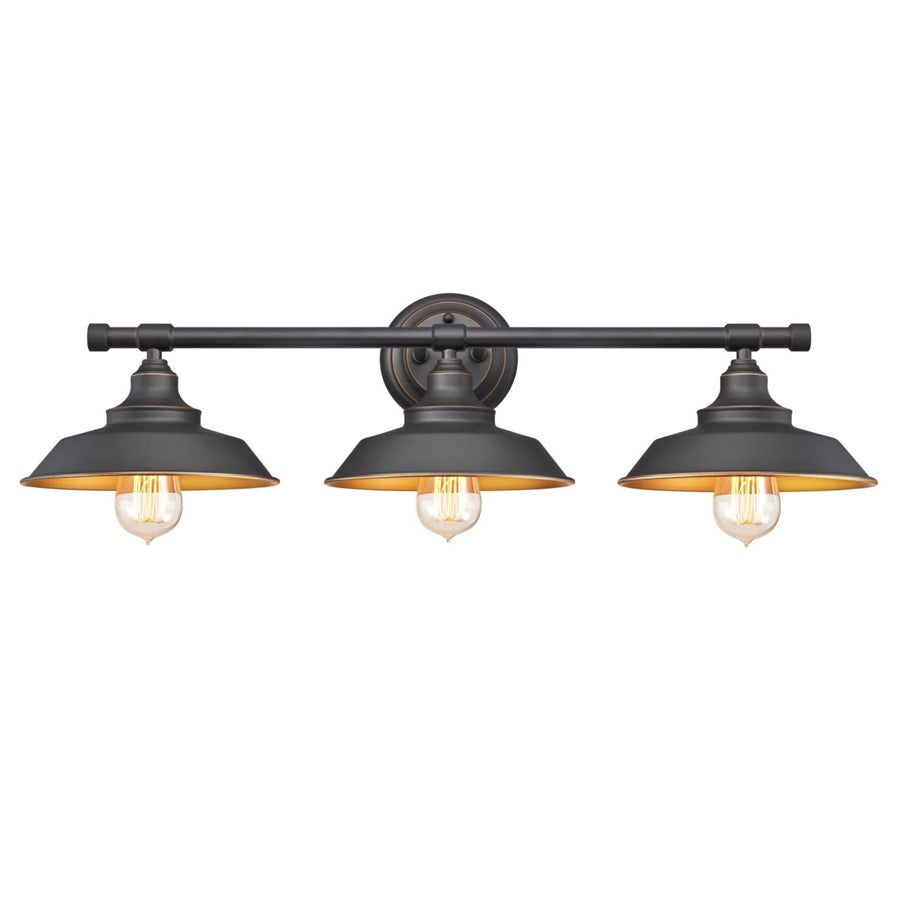 Westinghouse Iron Hill 29in 3-Light Wall Sconce | Vintage Oil Rubbed Bronze Metal Shades | Bathroom & Dressing Room | Model 6344900