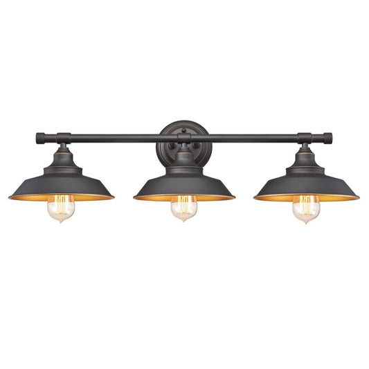 Westinghouse Iron Hill 29in 3-Light Wall Sconce | Vintage Oil Rubbed Bronze Metal Shades | Bathroom & Dressing Room | Model 6344900