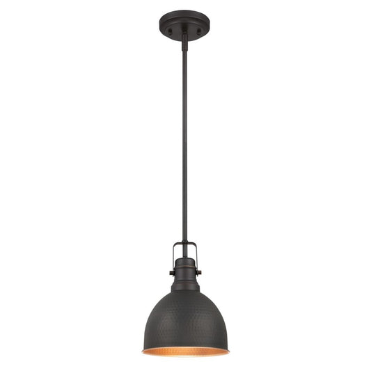Westinghouse Madras 8in 1-Light Pendant | Vintage Oil Rubbed Bronze and Metal Shade | Kitchen & Dining Room | 8 x 8 x 10 in | Model 6345600