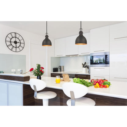 Westinghouse Madras 8in 1-Light Pendant | Vintage Oil Rubbed Bronze and Metal Shade | Kitchen & Dining Room | 8 x 8 x 10 in | Model 6345600