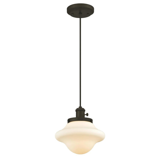 Westinghouse Wanda 9in 1-Light Pendant | Vintage Oil Rubbed Bronze and Opal Frosted Glass | Kitchen & Dining Room | 9 x 9 x 8 in | Model 6346500
