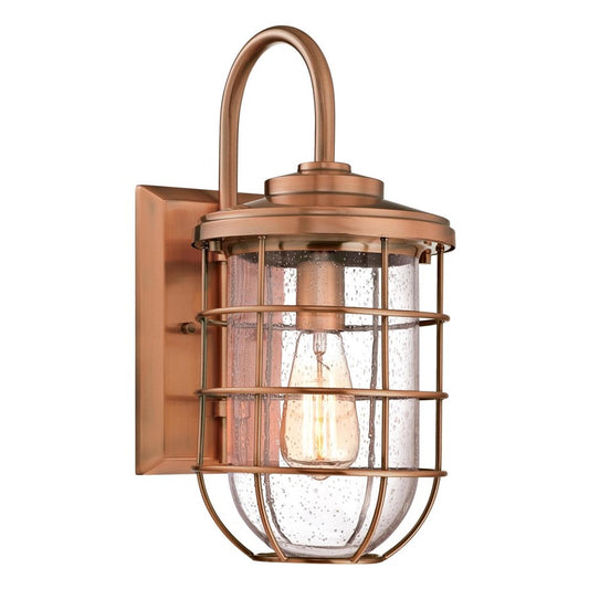 Westinghouse Ferry 17in 1-Light Outdoor Wall Sconce | Vintage Washed Copper and Clear Seeded Glass | Coastal & Rustic Entryway | Model 6347900