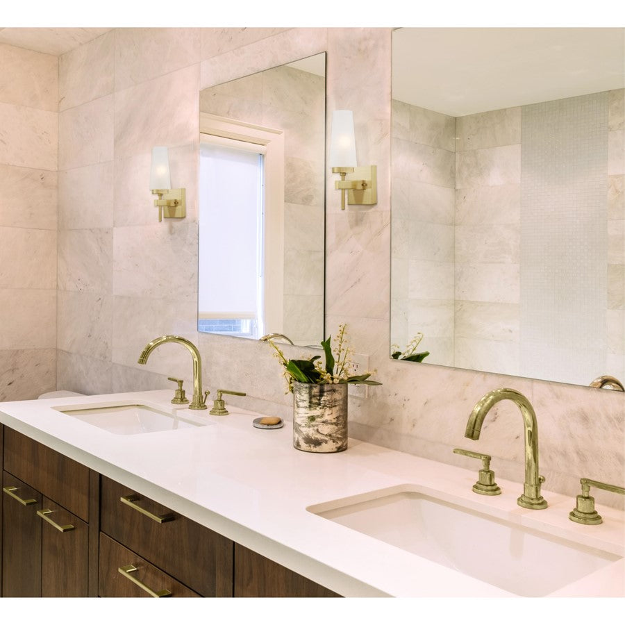 Westinghouse Chaddsford 1-Light Wall Sconce | Contemporary Champagne Brass and Frosted Glass | Bathroom & Hallway Accent | Model 6353000
