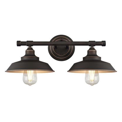 Westinghouse Iron Hill 2-Light Wall Sconce | Vintage Oil Rubbed Bronze Metal Shades | Bathroom & Dining Room Accent | Model 6354800
