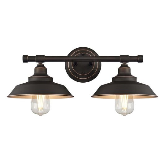 Westinghouse Iron Hill 2-Light Wall Sconce | Vintage Oil Rubbed Bronze Metal Shades | Bathroom & Dining Room Accent | Model 6354800