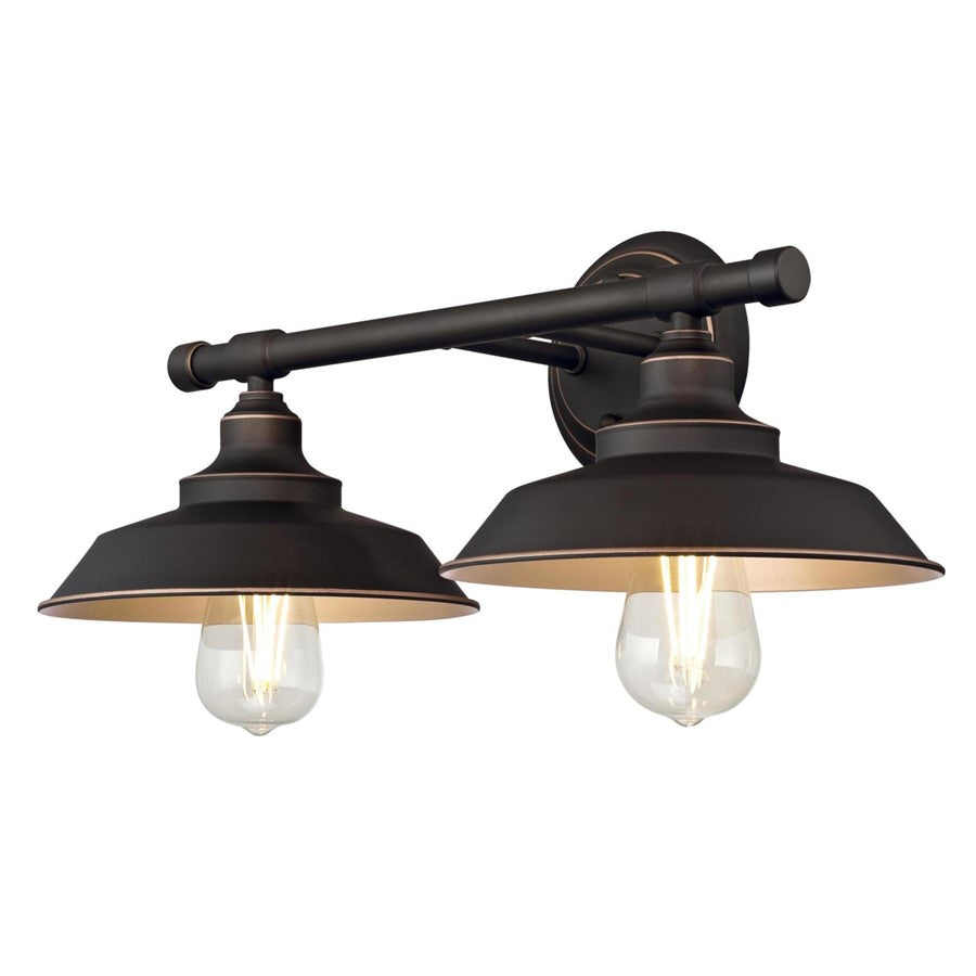 Westinghouse Iron Hill 2-Light Wall Sconce | Vintage Oil Rubbed Bronze Metal Shades | Bathroom & Dining Room Accent | Model 6354800