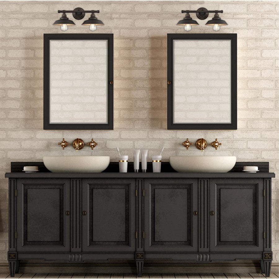 Westinghouse Iron Hill 2-Light Wall Sconce | Vintage Oil Rubbed Bronze Metal Shades | Bathroom & Dining Room Accent | Model 6354800