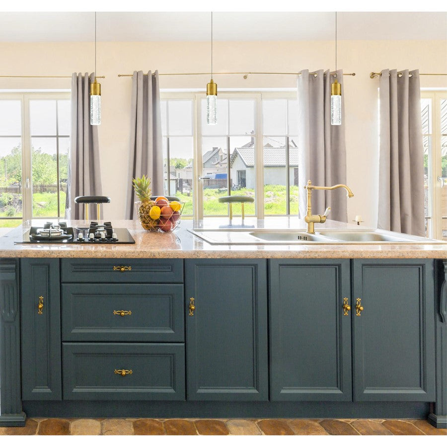 Westinghouse Cava 8in 1-Light Mini Pendant | Contemporary Champagne Brass and Bubble Glass | Kitchen Island & Dining Room | Model 6355300
