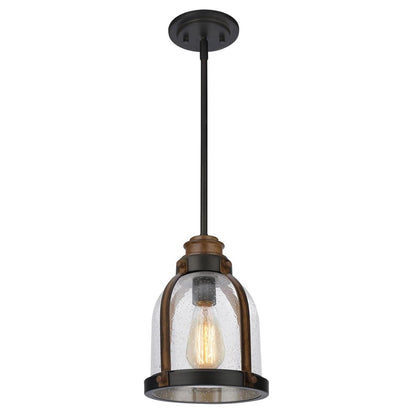 Westinghouse Cindy 11in 1-Light Mini Pendant | Vintage Oil Rubbed Bronze and Barnwood with Clear Seeded Glass | Kitchen & Dining Room | Model 6356300