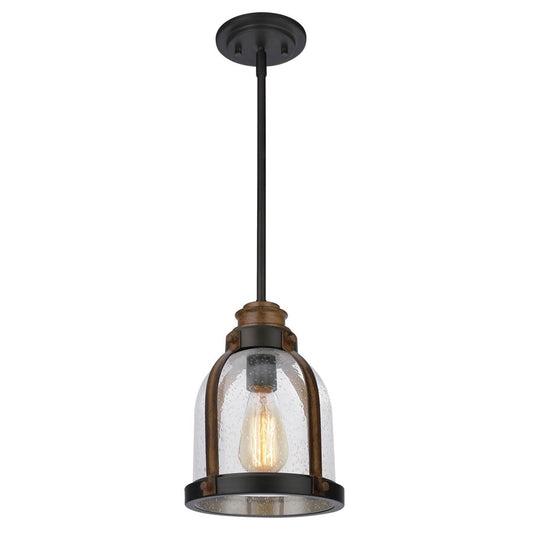 Westinghouse Cindy 11in 1-Light Mini Pendant | Vintage Oil Rubbed Bronze and Barnwood with Clear Seeded Glass | Kitchen & Dining Room | Model 6356300