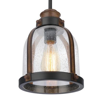 Westinghouse Cindy 11in 1-Light Mini Pendant | Vintage Oil Rubbed Bronze and Barnwood with Clear Seeded Glass | Kitchen & Dining Room | Model 6356300