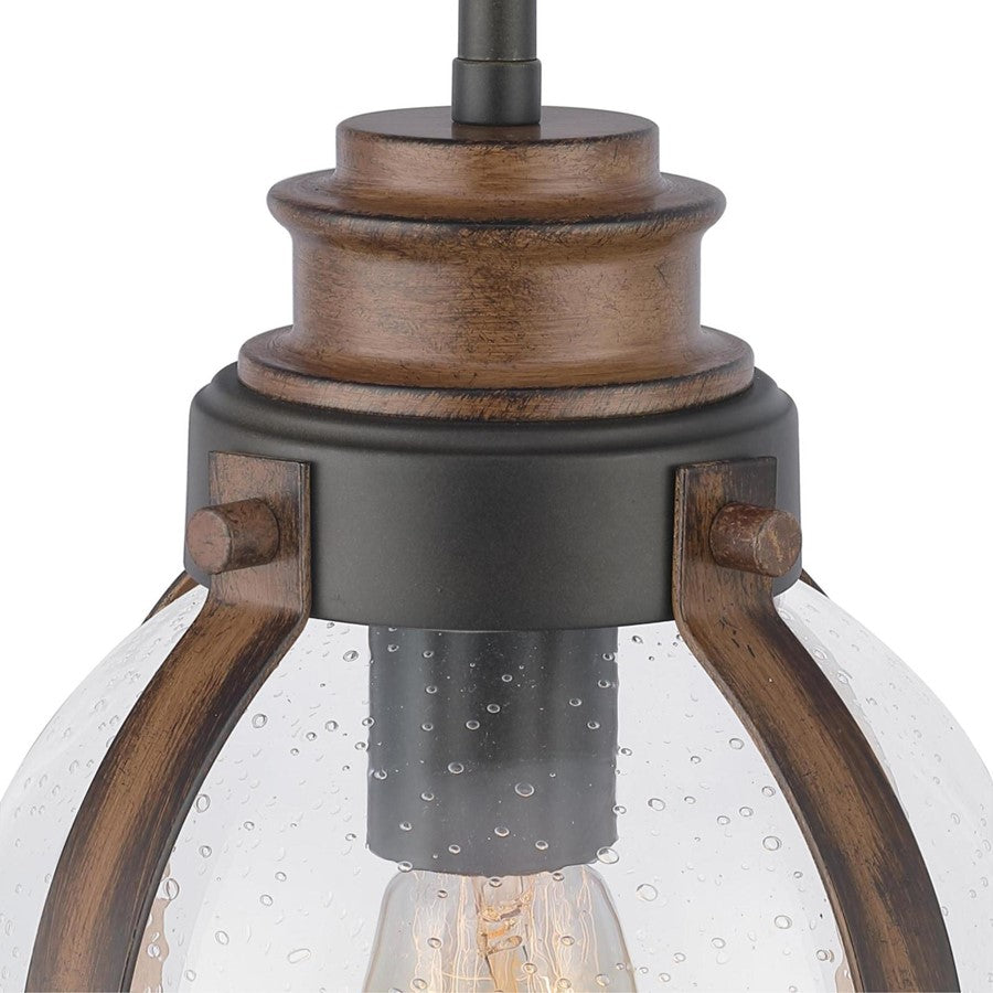 Westinghouse Cindy 11in 1-Light Mini Pendant | Vintage Oil Rubbed Bronze and Barnwood with Clear Seeded Glass | Kitchen & Dining Room | Model 6356300