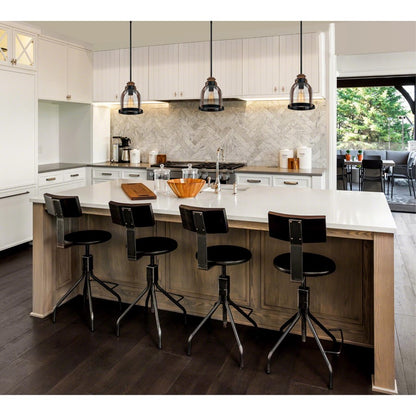 Westinghouse Cindy 11in 1-Light Mini Pendant | Vintage Oil Rubbed Bronze and Barnwood with Clear Seeded Glass | Kitchen & Dining Room | Model 6356300