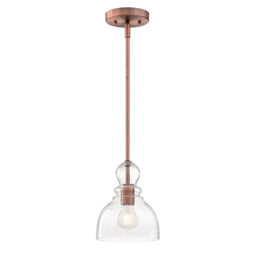 Westinghouse Fiona 8in 1-Light Mini Pendant | Vintage Washed Copper and Clear Seeded Glass | Kitchen & Dining Room | 7 x 7 x 8.5 in | Model 6356400