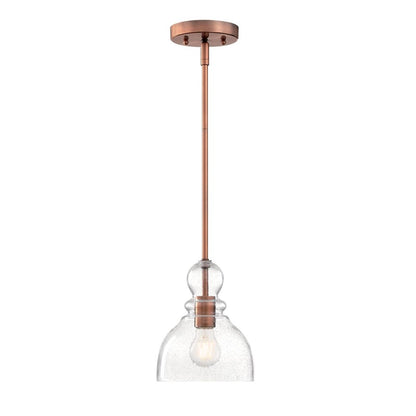 Westinghouse Fiona 8in 1-Light Mini Pendant | Vintage Washed Copper and Clear Seeded Glass | Kitchen & Dining Room | 7 x 7 x 8.5 in | Model 6356400