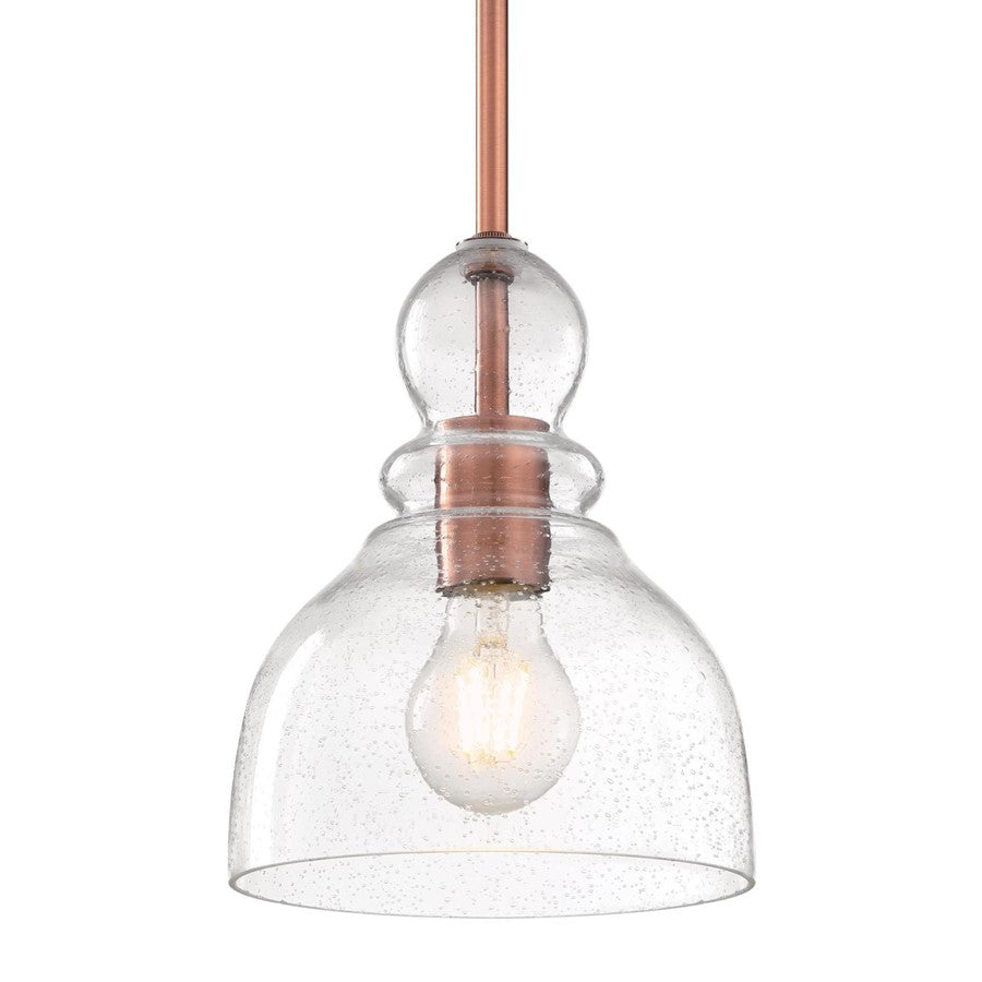 Westinghouse Fiona 8in 1-Light Mini Pendant | Vintage Washed Copper and Clear Seeded Glass | Kitchen & Dining Room | 7 x 7 x 8.5 in | Model 6356400