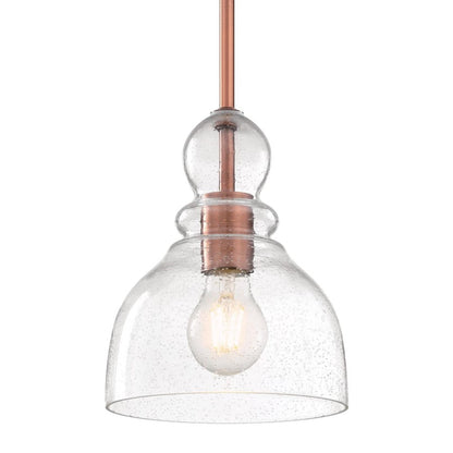 Westinghouse Fiona 8in 1-Light Mini Pendant | Vintage Washed Copper and Clear Seeded Glass | Kitchen & Dining Room | 7 x 7 x 8.5 in | Model 6356400