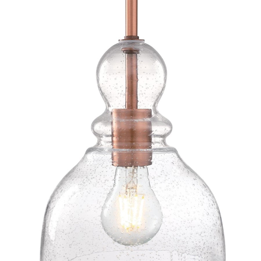 Westinghouse Fiona 8in 1-Light Mini Pendant | Vintage Washed Copper and Clear Seeded Glass | Kitchen & Dining Room | 7 x 7 x 8.5 in | Model 6356400