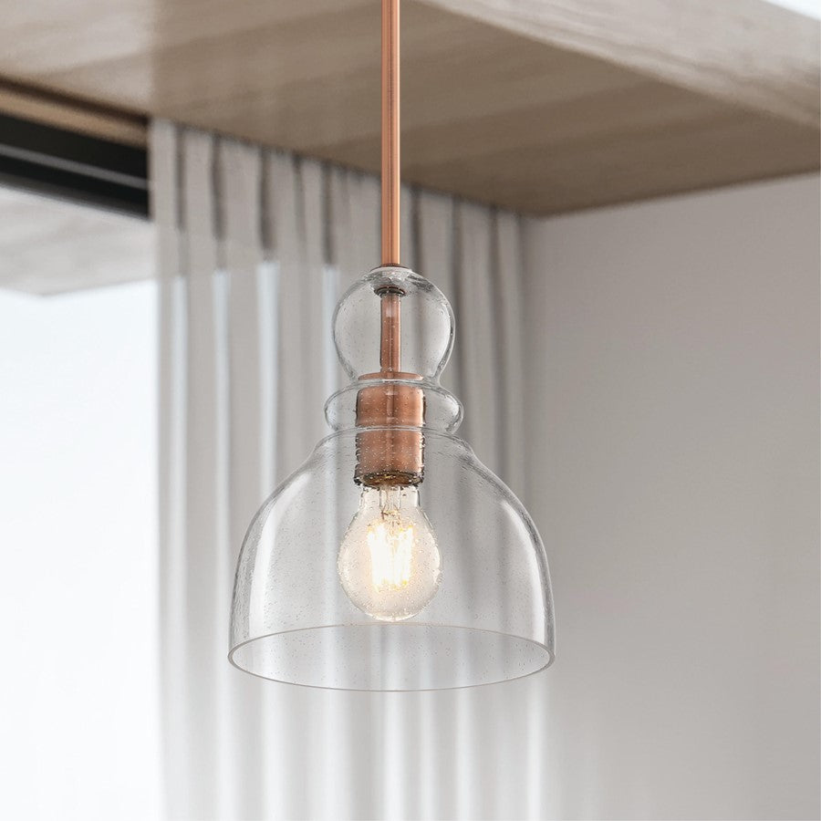 Westinghouse Fiona 8in 1-Light Mini Pendant | Vintage Washed Copper and Clear Seeded Glass | Kitchen & Dining Room | 7 x 7 x 8.5 in | Model 6356400