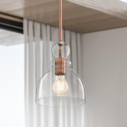 Westinghouse Fiona 8in 1-Light Mini Pendant | Vintage Washed Copper and Clear Seeded Glass | Kitchen & Dining Room | 7 x 7 x 8.5 in | Model 6356400