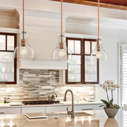 Westinghouse Fiona 8in 1-Light Mini Pendant | Vintage Washed Copper and Clear Seeded Glass | Kitchen & Dining Room | 7 x 7 x 8.5 in | Model 6356400