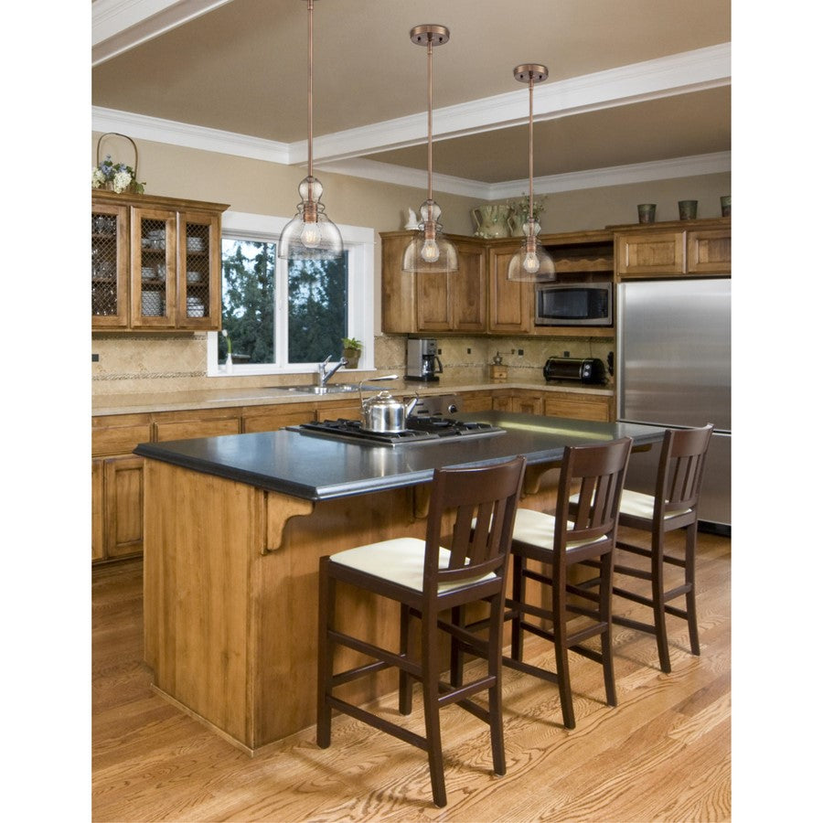 Westinghouse Fiona 8in 1-Light Mini Pendant | Vintage Washed Copper and Clear Seeded Glass | Kitchen & Dining Room | 7 x 7 x 8.5 in | Model 6356400