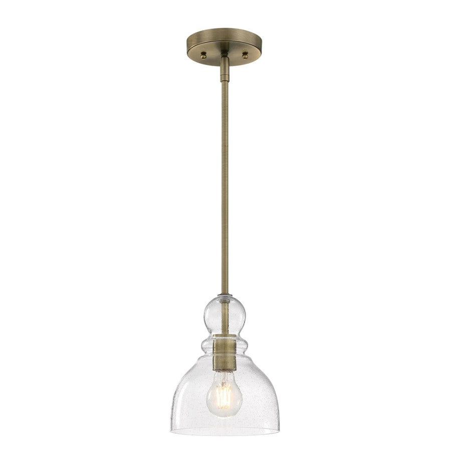 Westinghouse Fiona 8in 1-Light Mini Pendant | Vintage Antique Brass and Clear Seeded Glass | Kitchen & Dining Room | 7 x 7 x 8.5 in | Model 6356500