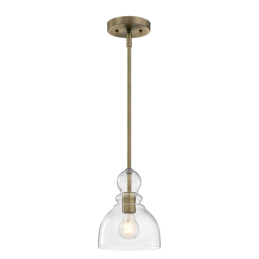 Westinghouse Fiona 8in 1-Light Mini Pendant | Vintage Antique Brass and Clear Seeded Glass | Kitchen & Dining Room | 7 x 7 x 8.5 in | Model 6356500