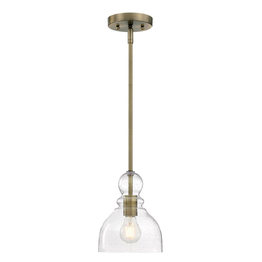 Westinghouse Fiona 8in 1-Light Mini Pendant | Vintage Antique Brass and Clear Seeded Glass | Kitchen & Dining Room | 7 x 7 x 8.5 in | Model 6356500