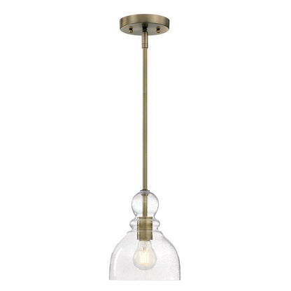 Westinghouse Fiona 8in 1-Light Mini Pendant | Vintage Antique Brass and Clear Seeded Glass | Kitchen & Dining Room | 7 x 7 x 8.5 in | Model 6356500