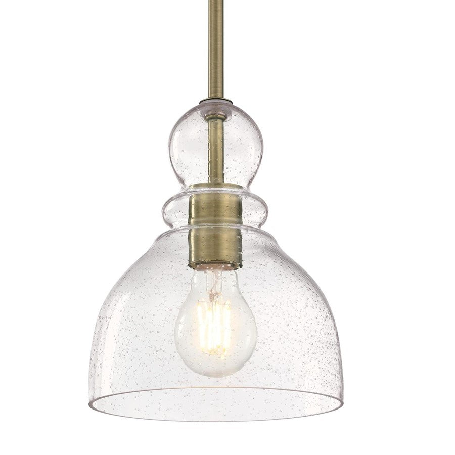 Westinghouse Fiona 8in 1-Light Mini Pendant | Vintage Antique Brass and Clear Seeded Glass | Kitchen & Dining Room | 7 x 7 x 8.5 in | Model 6356500