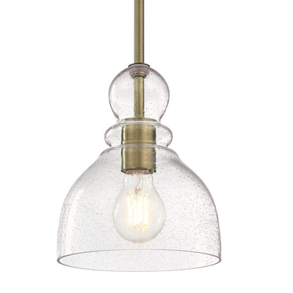Westinghouse Fiona 8in 1-Light Mini Pendant | Vintage Antique Brass and Clear Seeded Glass | Kitchen & Dining Room | 7 x 7 x 8.5 in | Model 6356500