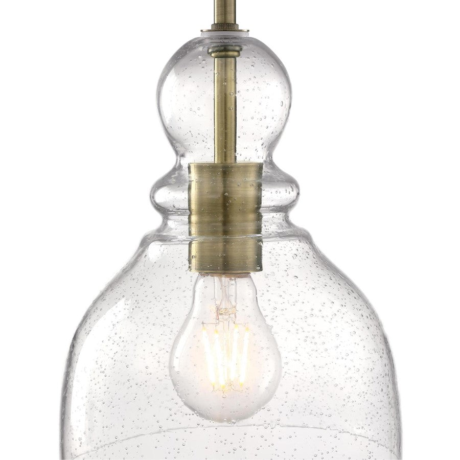 Westinghouse Fiona 8in 1-Light Mini Pendant | Vintage Antique Brass and Clear Seeded Glass | Kitchen & Dining Room | 7 x 7 x 8.5 in | Model 6356500