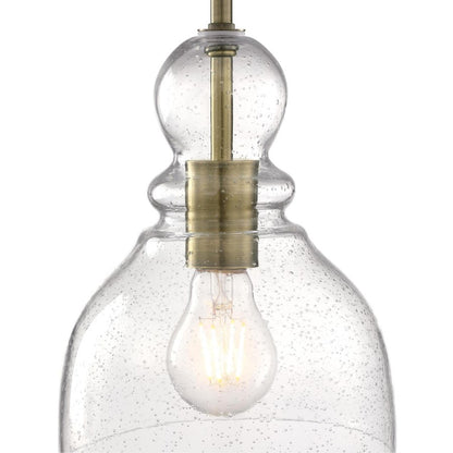 Westinghouse Fiona 8in 1-Light Mini Pendant | Vintage Antique Brass and Clear Seeded Glass | Kitchen & Dining Room | 7 x 7 x 8.5 in | Model 6356500