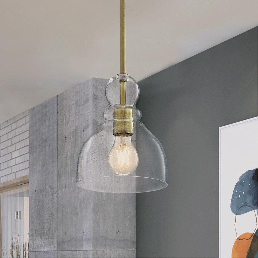 Westinghouse Fiona 8in 1-Light Mini Pendant | Vintage Antique Brass and Clear Seeded Glass | Kitchen & Dining Room | 7 x 7 x 8.5 in | Model 6356500