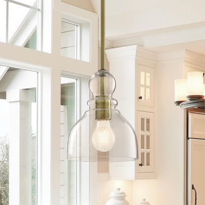Westinghouse Fiona 8in 1-Light Mini Pendant | Vintage Antique Brass and Clear Seeded Glass | Kitchen & Dining Room | 7 x 7 x 8.5 in | Model 6356500