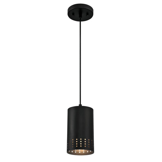 Westinghouse Phelps 5in 1-Light Mini Pendant | Contemporary Matte Black and Metal Shade | Kitchen Island | 5 x 5 x 8.5 in | Model 6356600