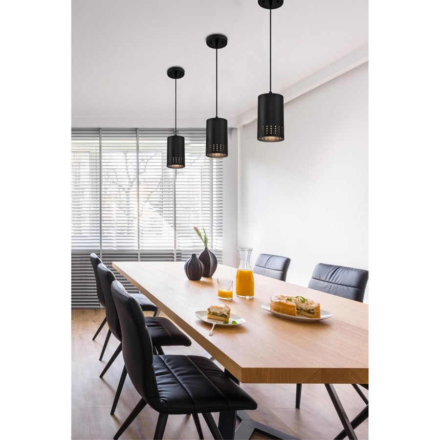 Westinghouse Phelps 5in 1-Light Mini Pendant | Contemporary Matte Black and Metal Shade | Kitchen Island | 5 x 5 x 8.5 in | Model 6356600