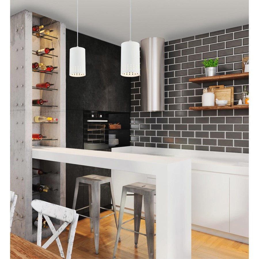 Westinghouse Phelps 5in 1-Light Mini Pendant | Contemporary Matte White and Metal Shade | Kitchen Island | 5 x 5 x 8.5 in | Model 6356700