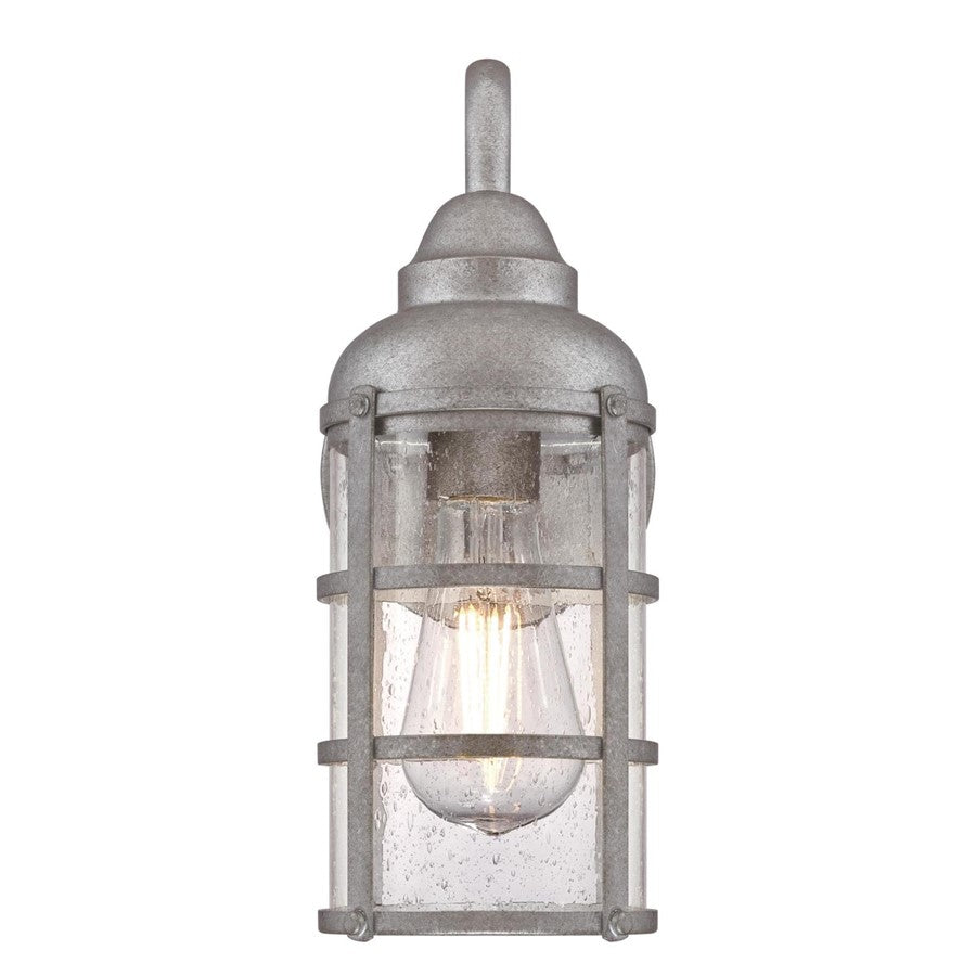 Westinghouse Rezner 12.75in 1-Light Outdoor Wall Sconce | Vintage Galvanized Steel and Clear Seeded Glass | Entryway & Porch | Model 6357700