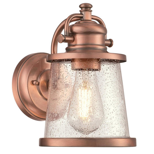 Westinghouse Emma Jane 10in 1-Light Outdoor Sconce | Coastal Washed Copper and Clear Seeded Glass | Entryway & Porch | 10 x 8 x 6 in | Model 6361000