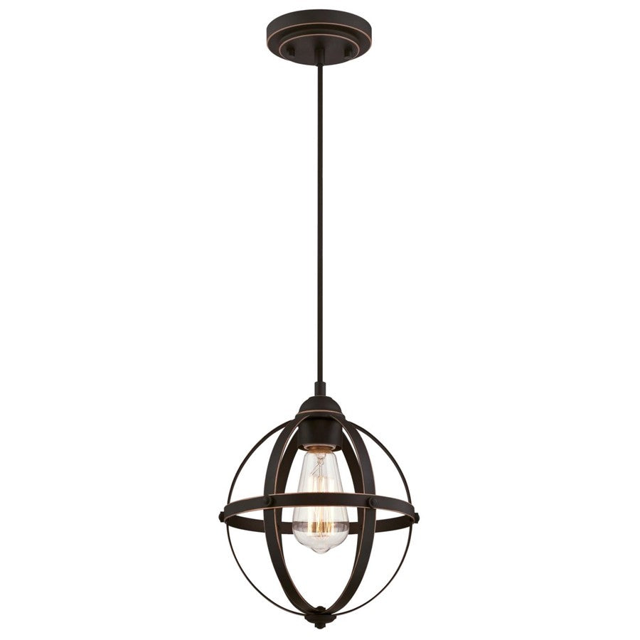 Westinghouse Stella Mira 10in 1-Light Mini Pendant | Vintage Oil Rubbed Bronze and Cage Shade | Kitchen Island & Entryway | Model 6361900